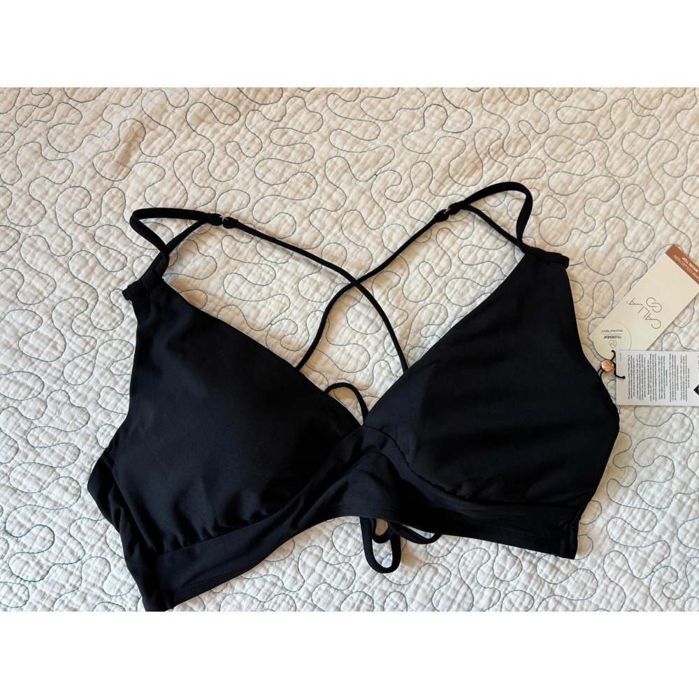 CALIA Womens Triangle Bikini Top Pure Black Size Large